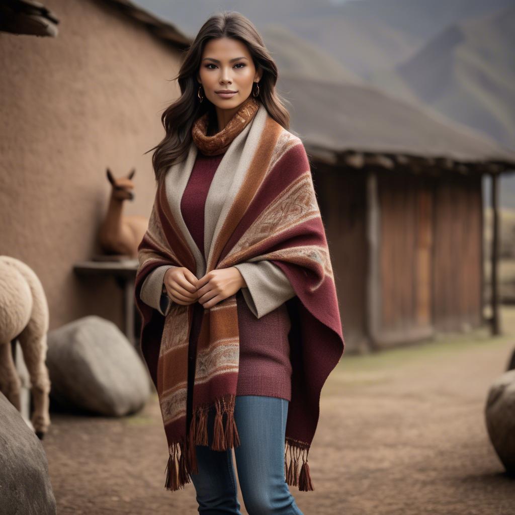 A stunning image of peruvian charm with a warm alpaca shawl harmonizing rustic vibes and modern glamour.