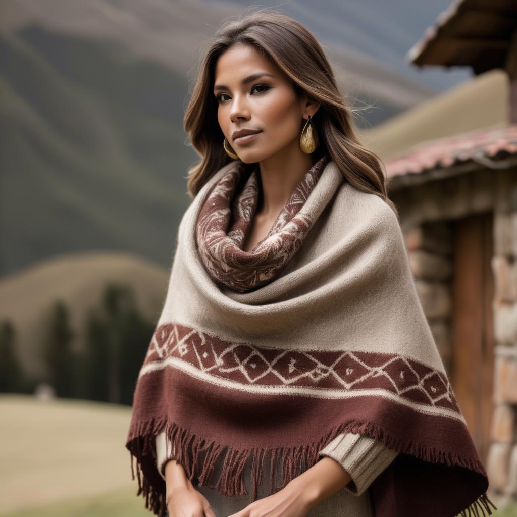 A stunning image of peruvian charm with a warm alpaca shawl harmonizing rustic vibes and modern glamour.