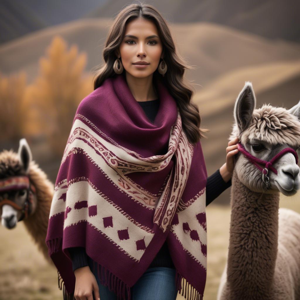 A stunning image of peruvian charm with a warm alpaca shawl harmonizing rustic vibes and modern glamour.