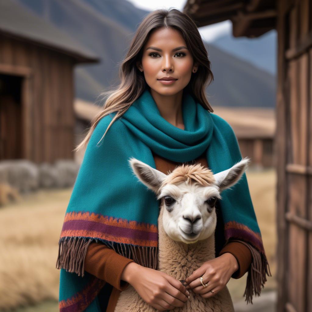 A stunning image of peruvian charm with a warm alpaca shawl harmonizing rustic vibes and modern glamour.
