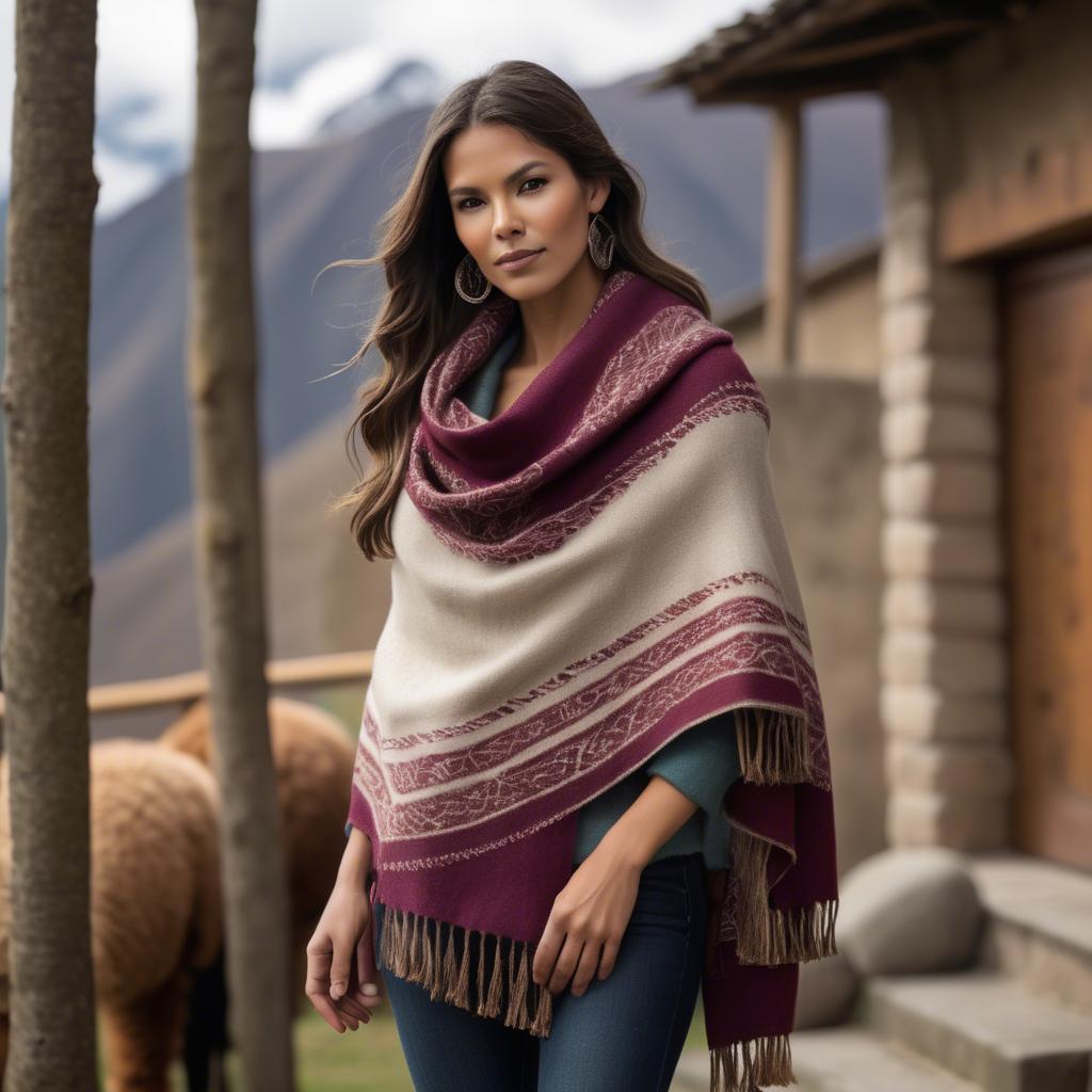 A stunning image of peruvian charm with a warm alpaca shawl harmonizing rustic vibes and modern glamour.