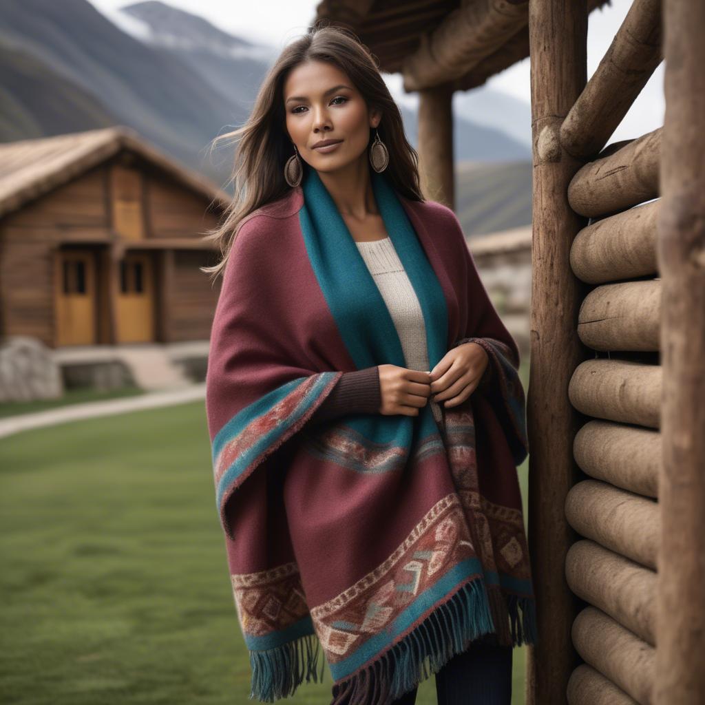 A stunning image of peruvian charm with a warm alpaca shawl harmonizing rustic vibes and modern glamour.