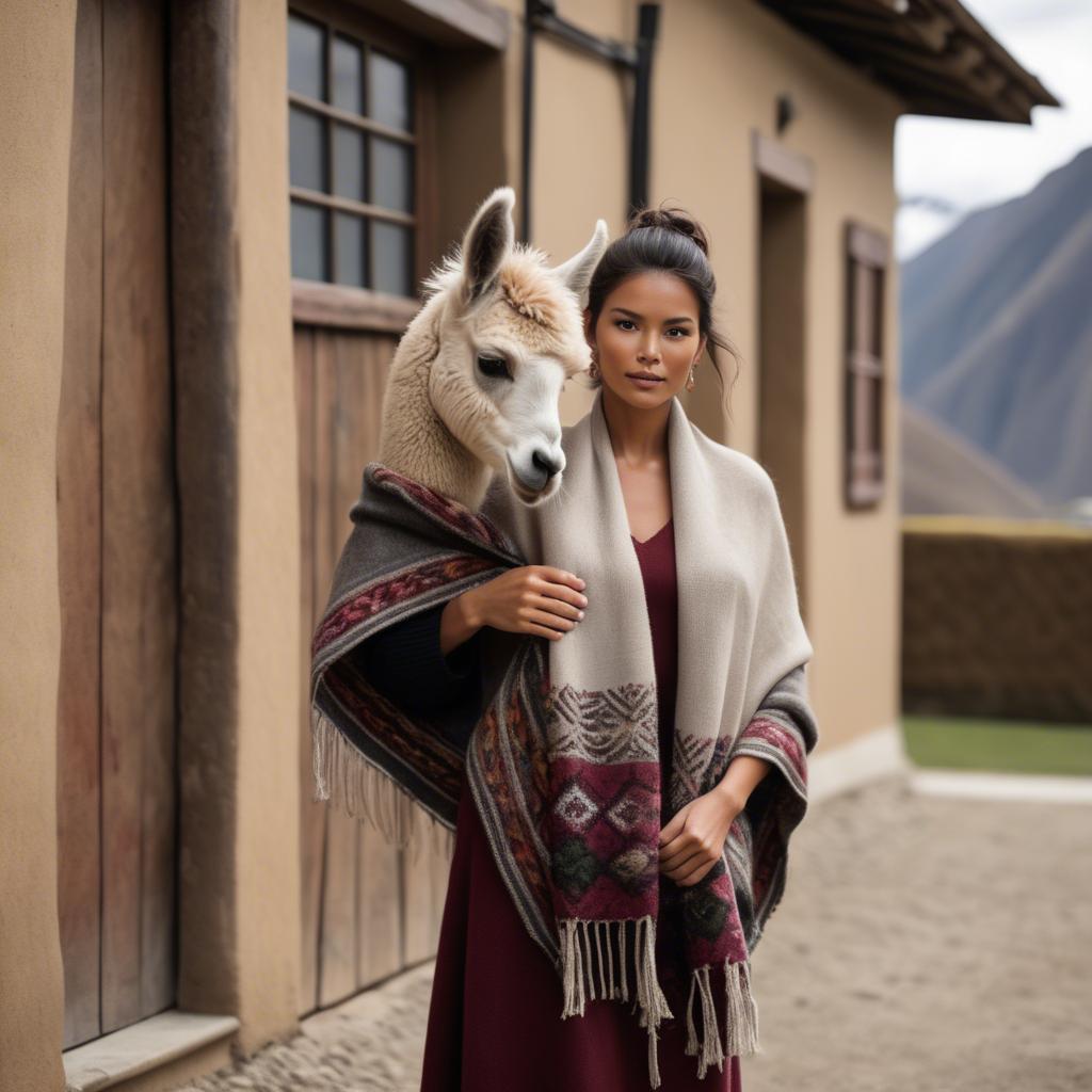 A stunning image of peruvian charm with a warm alpaca shawl harmonizing rustic vibes and modern glamour.