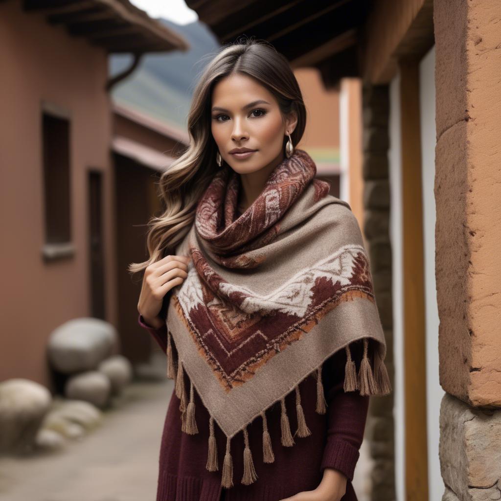 A stunning image of peruvian charm with a warm alpaca shawl harmonizing rustic vibes and modern glamour.