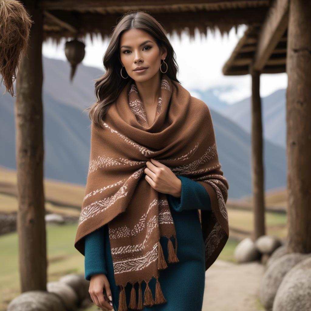 A stunning image of peruvian charm with a warm alpaca shawl harmonizing rustic vibes and modern glamour.
