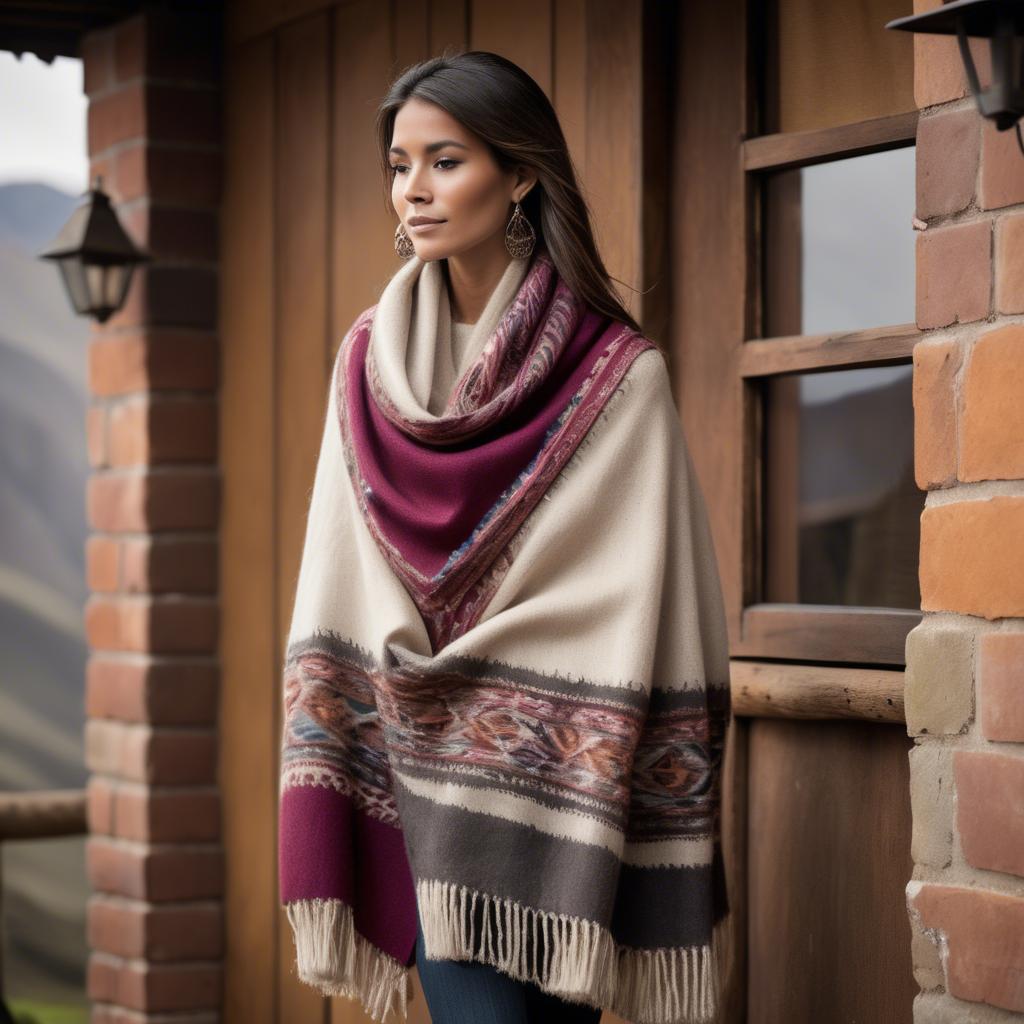 A stunning image of peruvian charm with a warm alpaca shawl harmonizing rustic vibes and modern glamour.