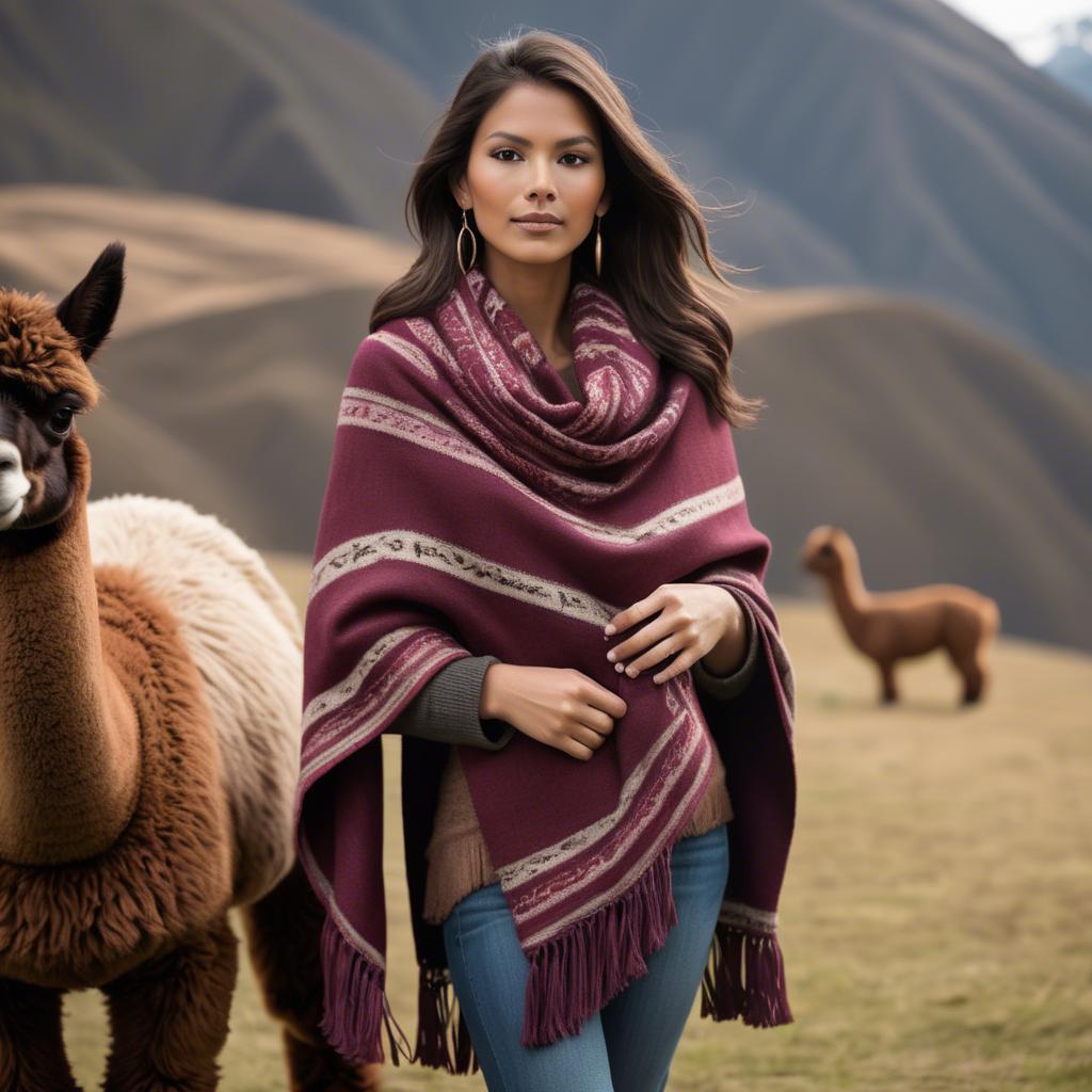 A stunning image of peruvian charm with a warm alpaca shawl harmonizing rustic vibes and modern glamour.
