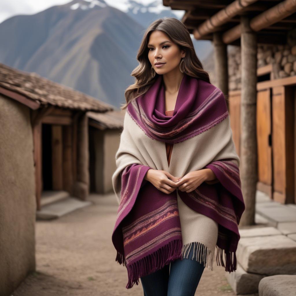 A stunning image of peruvian charm with a warm alpaca shawl harmonizing rustic vibes and modern glamour.