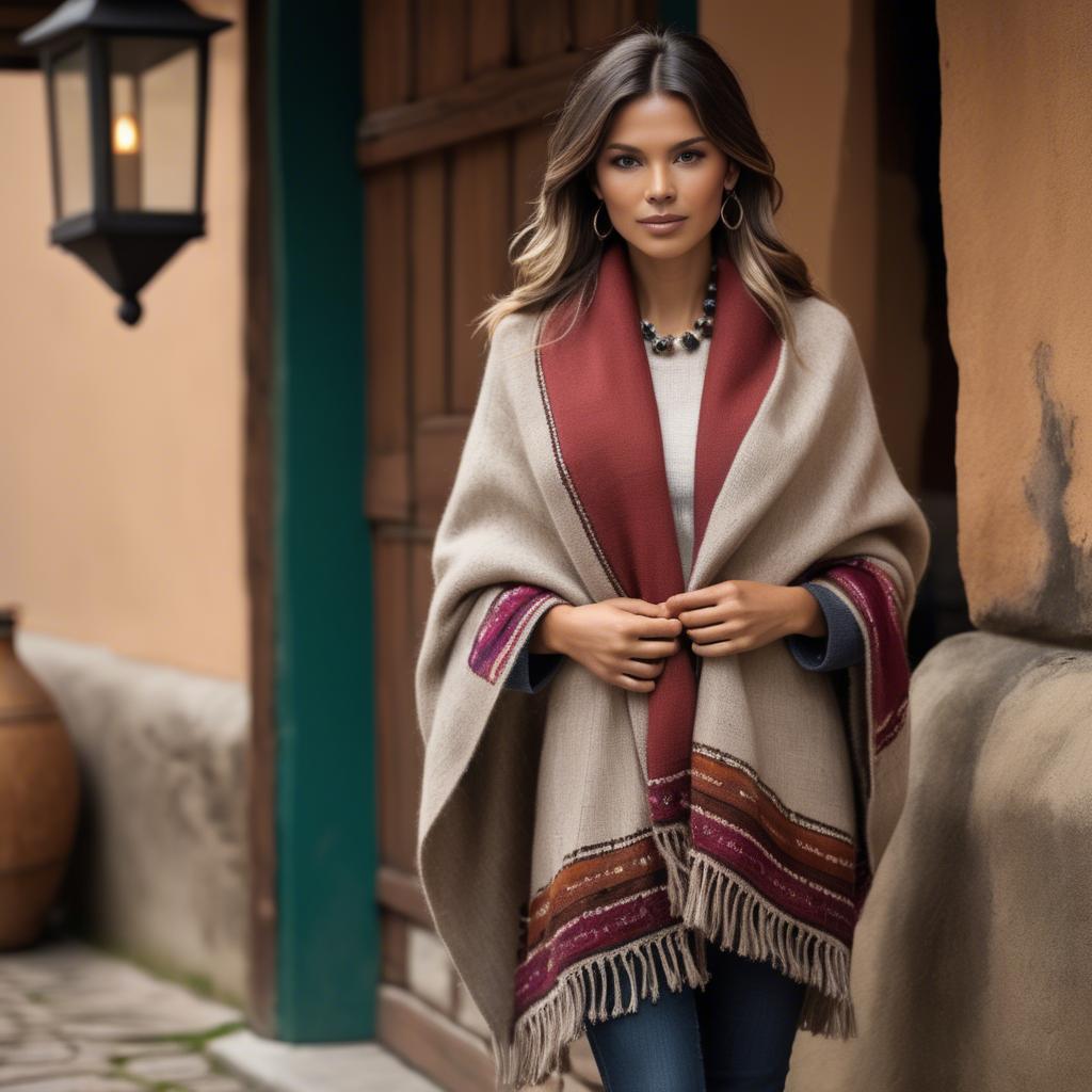 A stunning image of peruvian charm with a warm alpaca shawl harmonizing rustic vibes and modern glamour.