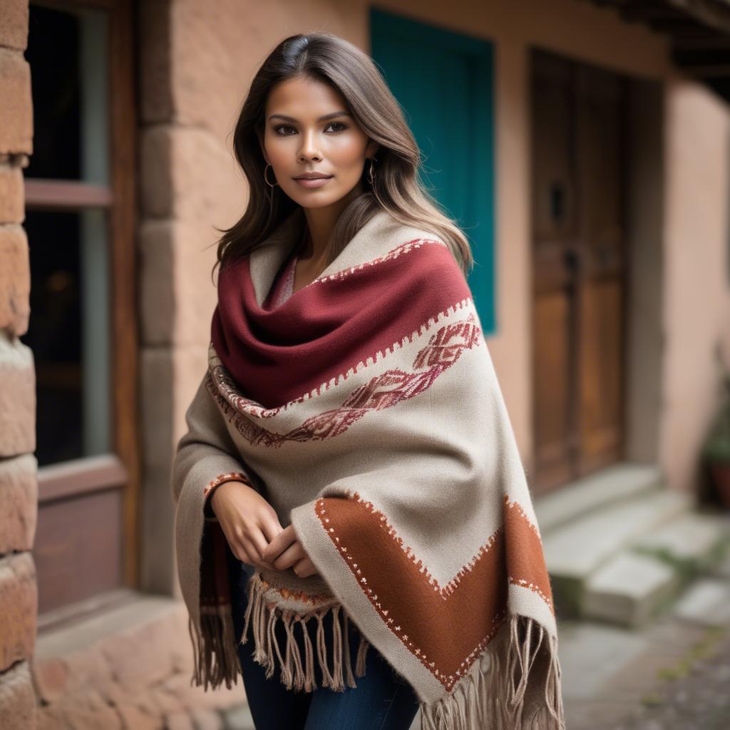 A stunning image of peruvian charm with a warm alpaca shawl harmonizing rustic vibes and modern glamour.