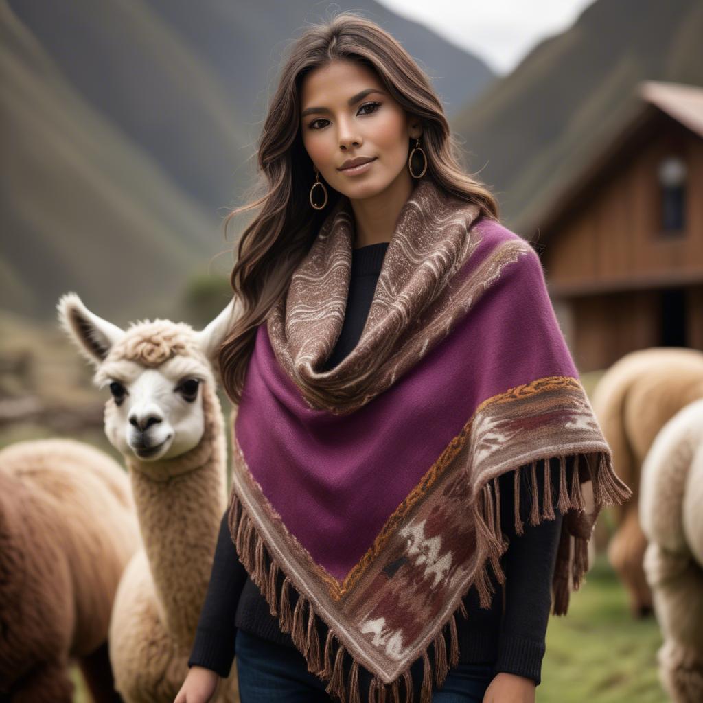 A stunning image of peruvian charm with a warm alpaca shawl harmonizing rustic vibes and modern glamour.