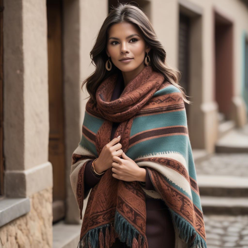 A stunning image of peruvian charm with a warm alpaca shawl harmonizing rustic vibes and modern glamour.