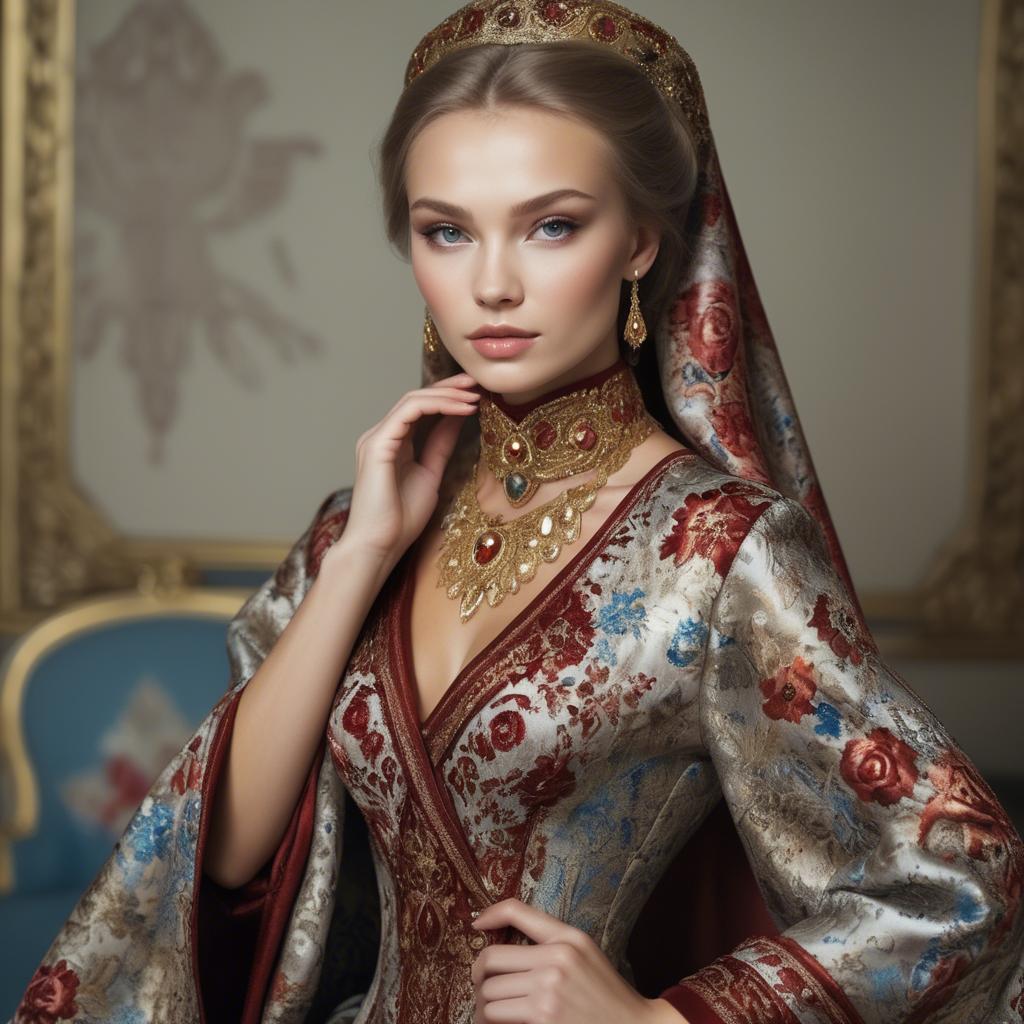 A stunning image of russian beauty in luxurious fabrics.