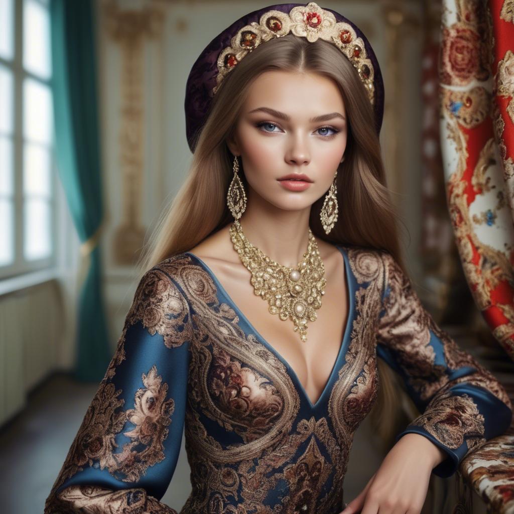 A stunning image of russian beauty in luxurious fabrics.