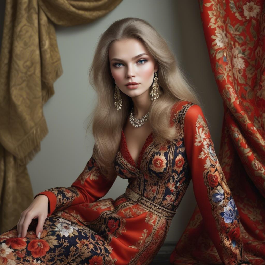 A stunning image of russian beauty in luxurious fabrics.
