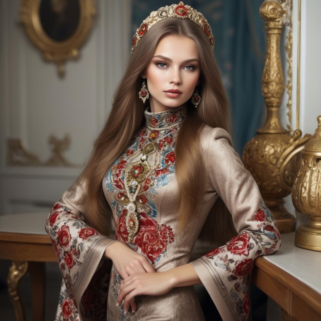 A stunning image of russian beauty in luxurious fabrics.