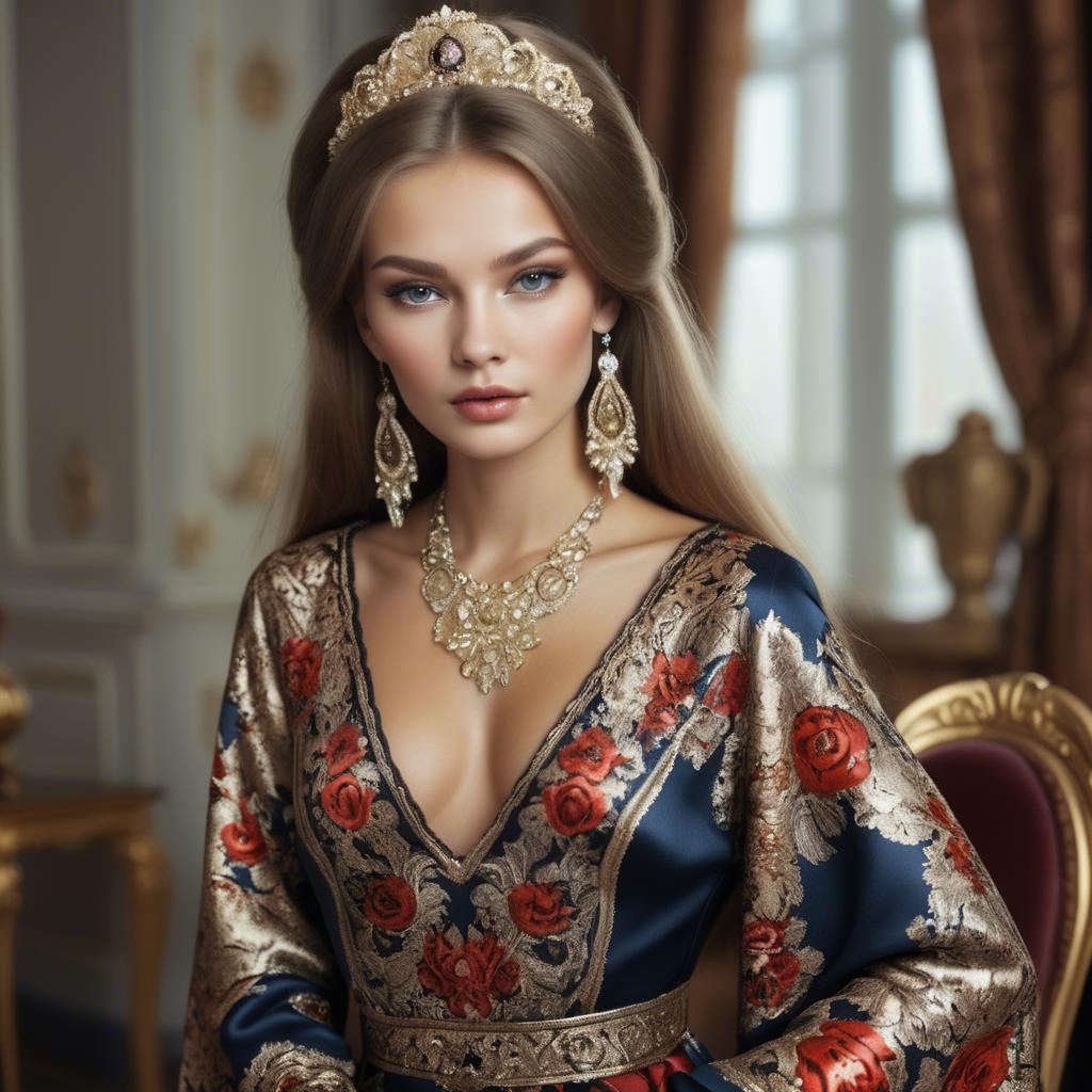 A stunning image of russian beauty in luxurious fabrics.