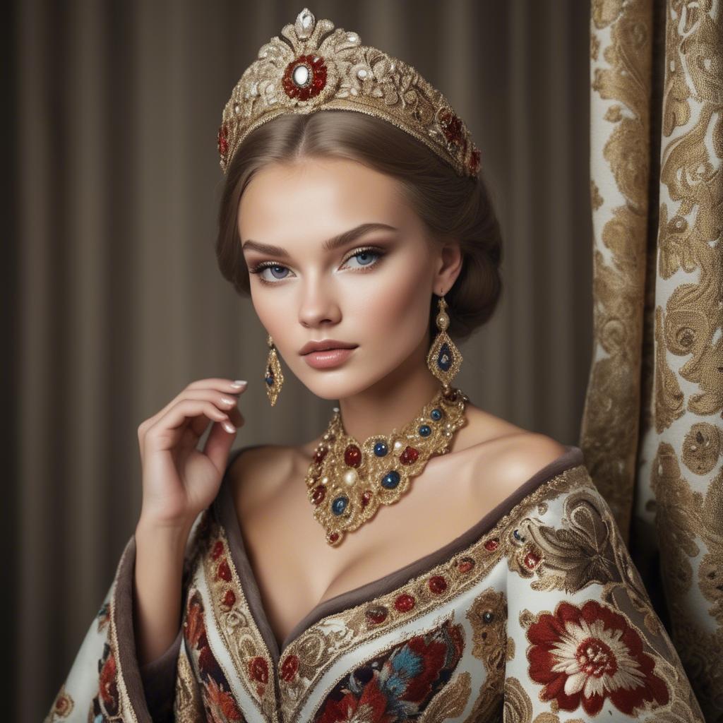 A stunning image of russian beauty in luxurious fabrics.