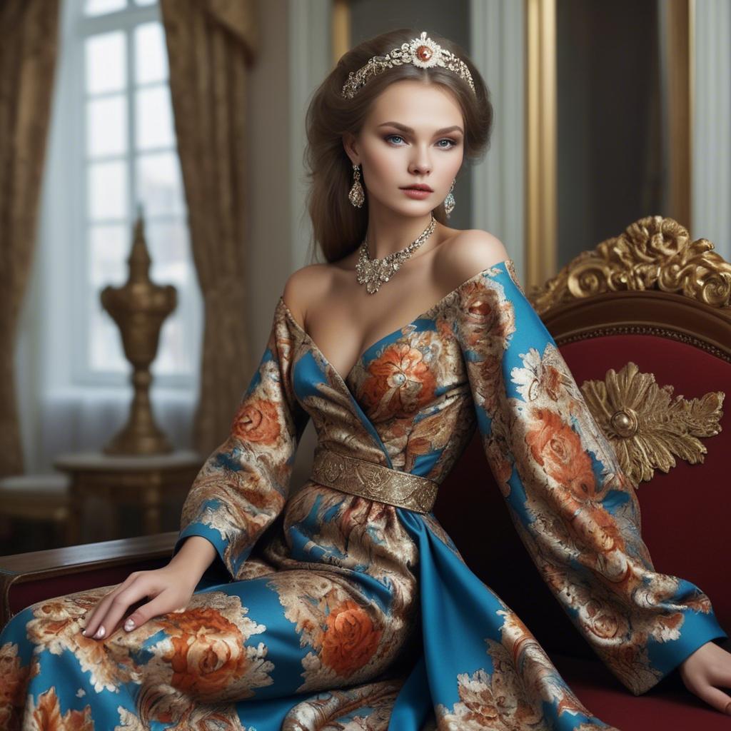 A stunning image of russian beauty in luxurious fabrics.