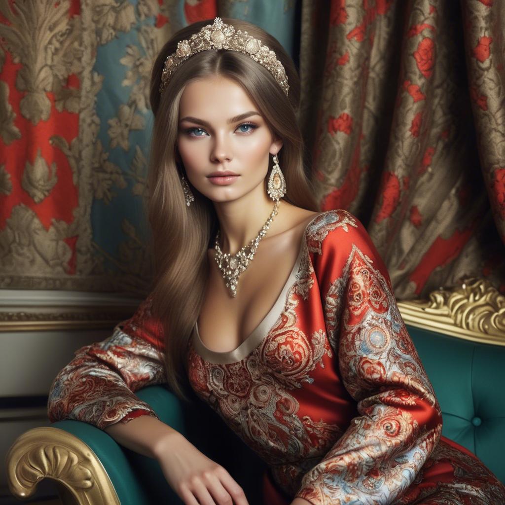 A stunning image of russian beauty in luxurious fabrics.