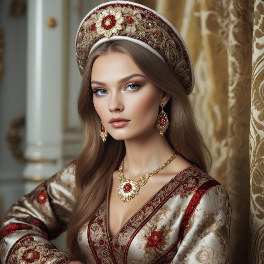 A stunning image of russian beauty in luxurious fabrics.