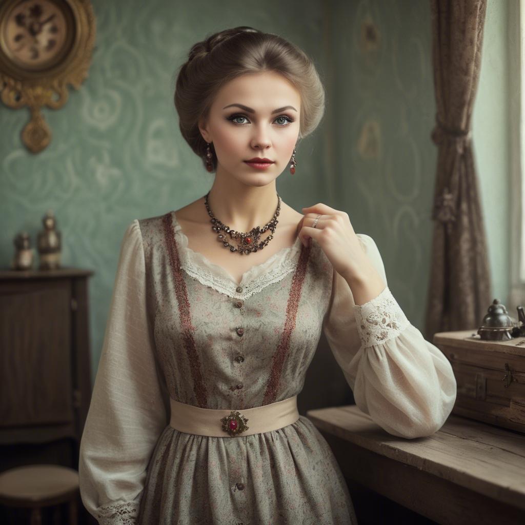 A stunning image of russian woman in vintage settings.