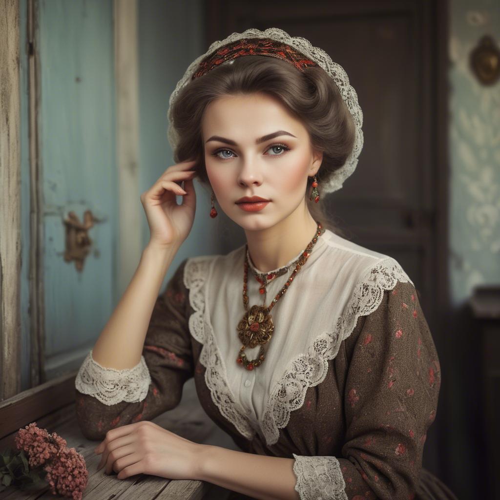 A stunning image of russian woman in vintage settings.