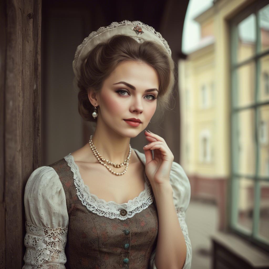 A stunning image of russian woman in vintage settings.
