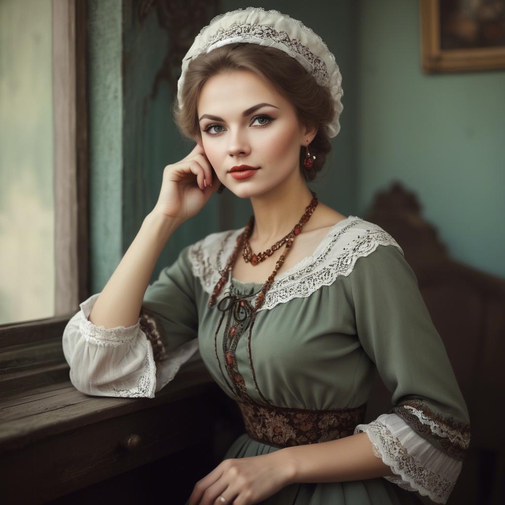 A stunning image of russian woman in vintage settings.