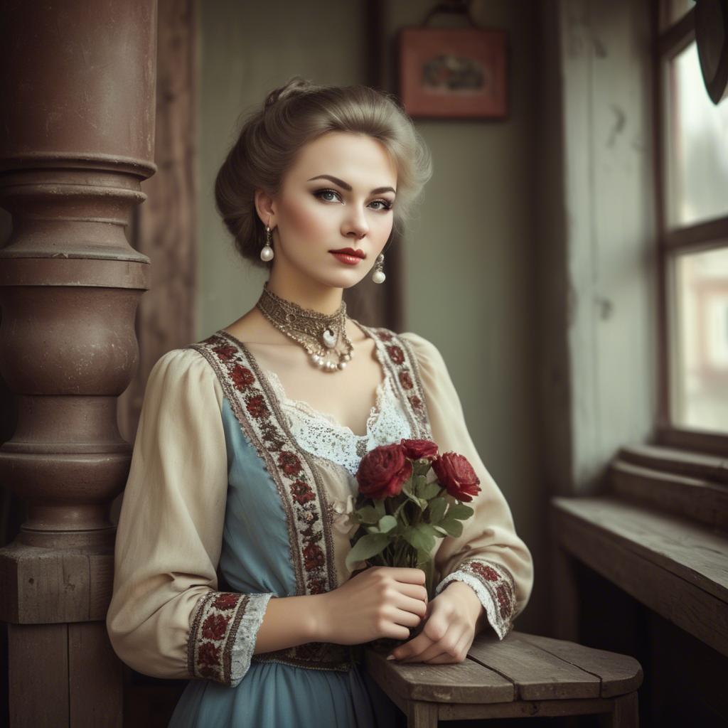 A stunning image of russian woman in vintage settings.