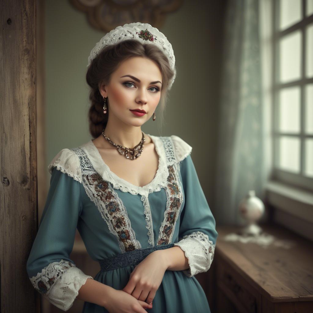 A stunning image of russian woman in vintage settings.