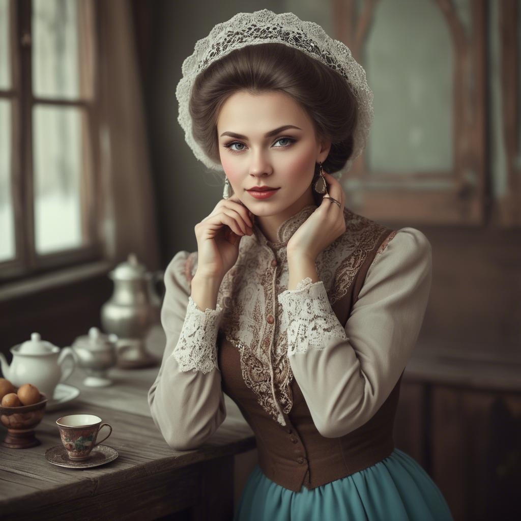 A stunning image of russian woman in vintage settings.