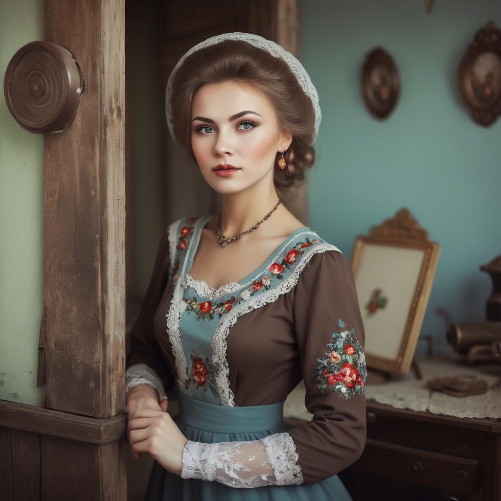 A stunning image of russian woman in vintage settings.