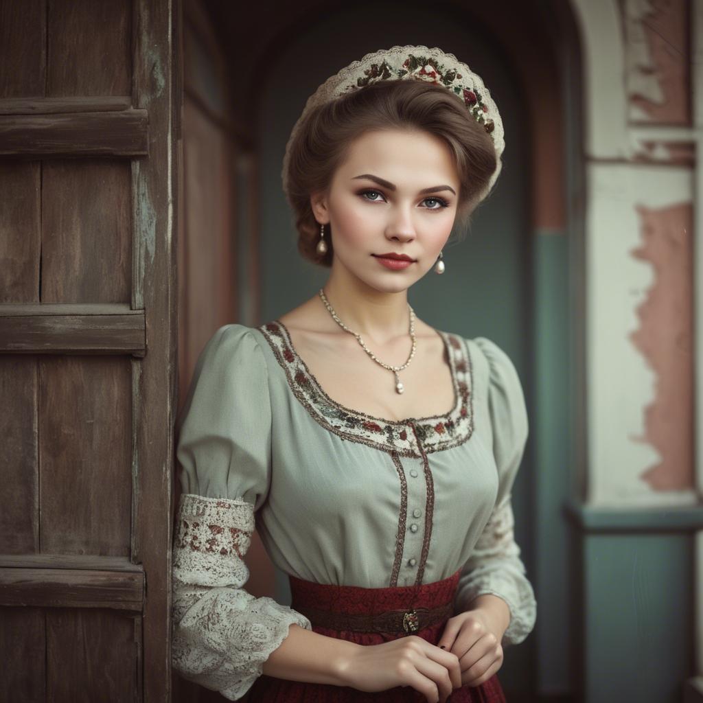 A stunning image of russian woman in vintage settings.