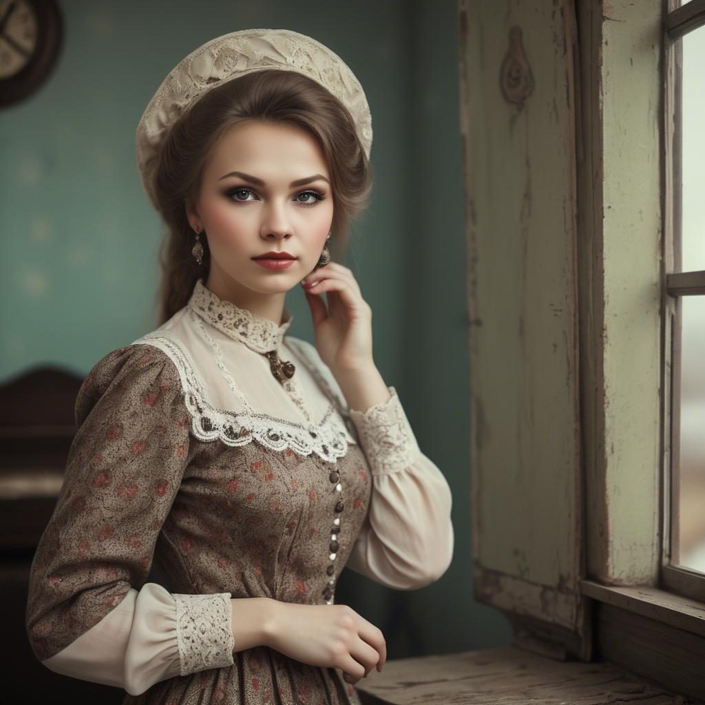 A stunning image of russian woman in vintage settings.