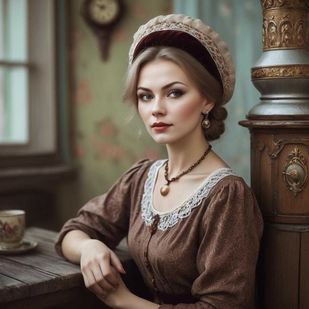 A stunning image of russian woman in vintage settings.