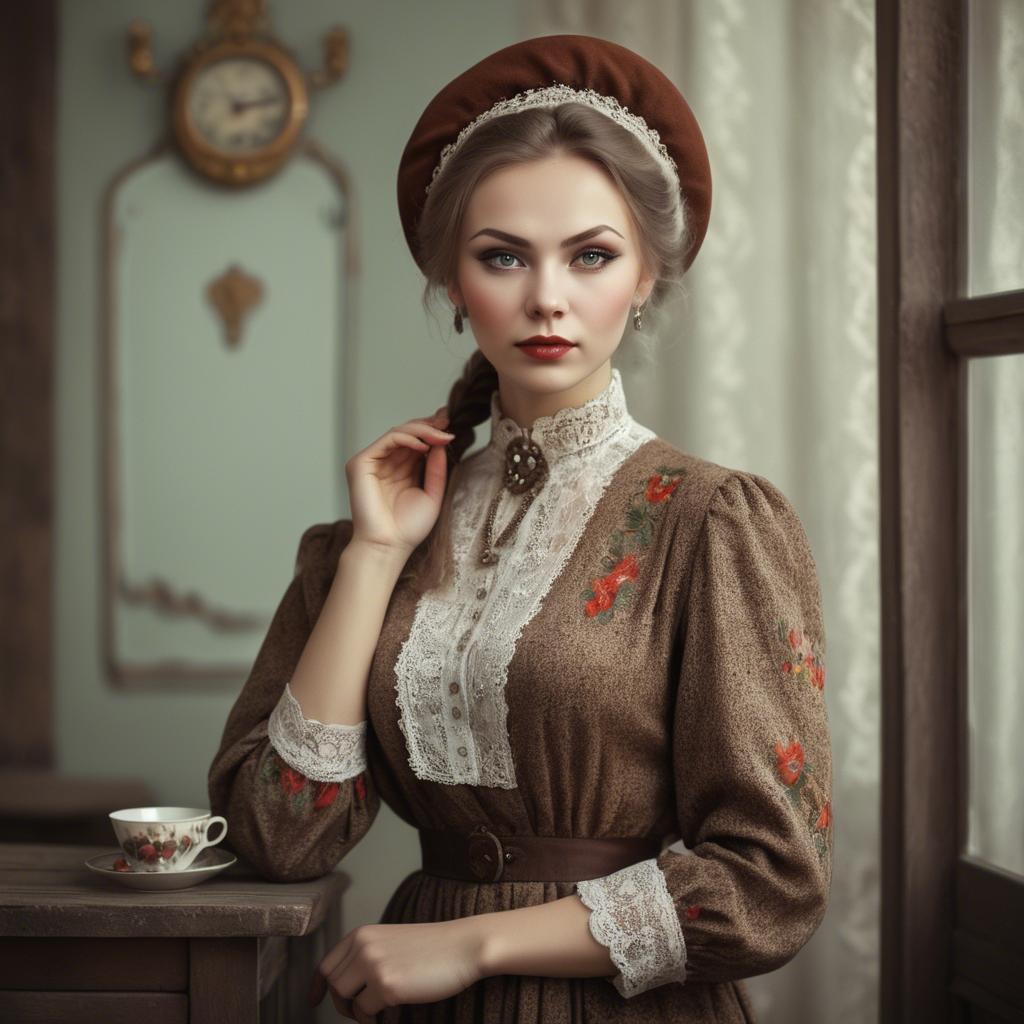 A stunning image of russian woman in vintage settings.