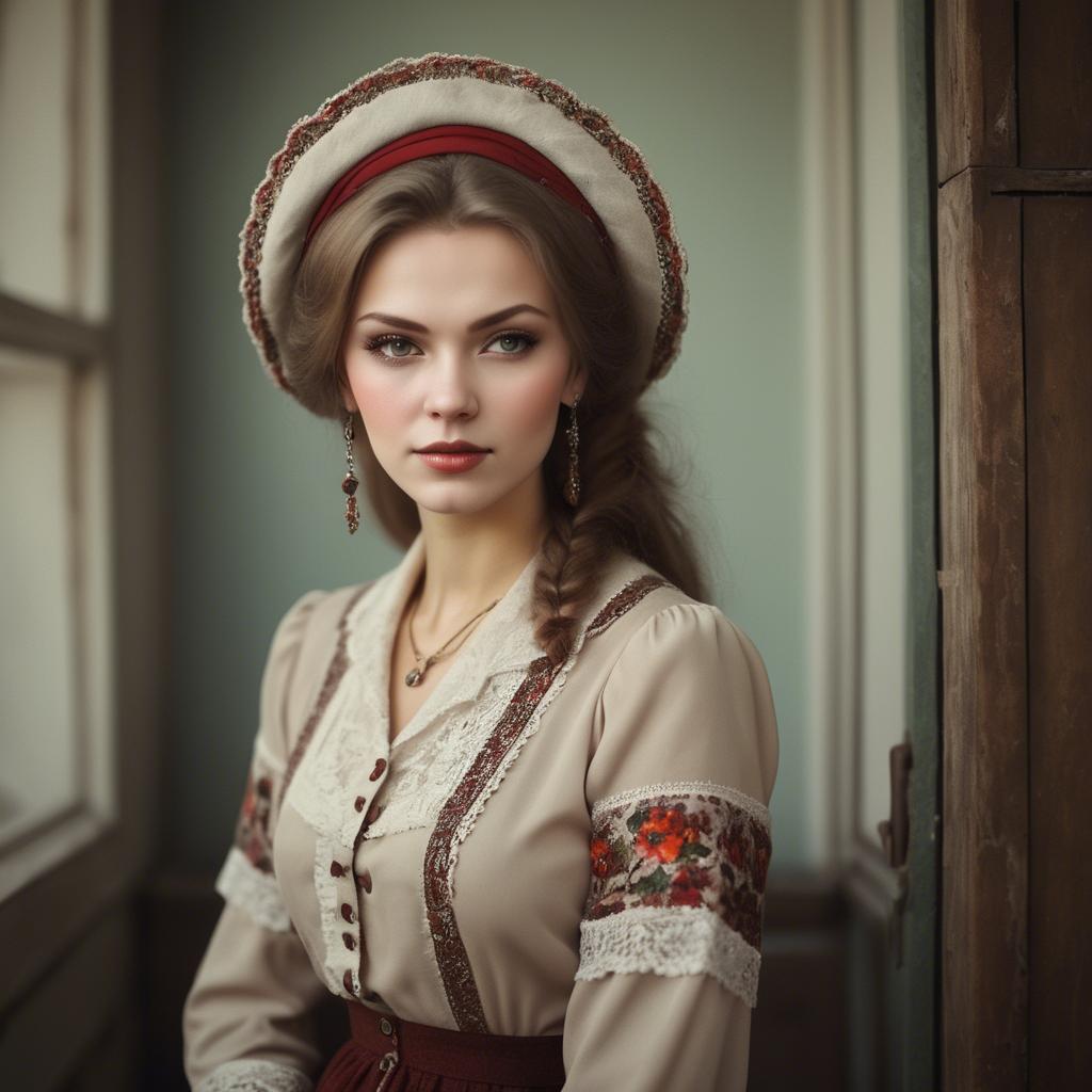 A stunning image of russian woman in vintage settings.