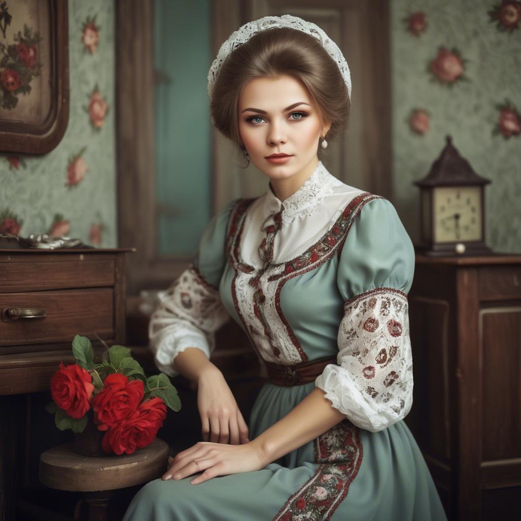 A stunning image of russian woman in vintage settings.