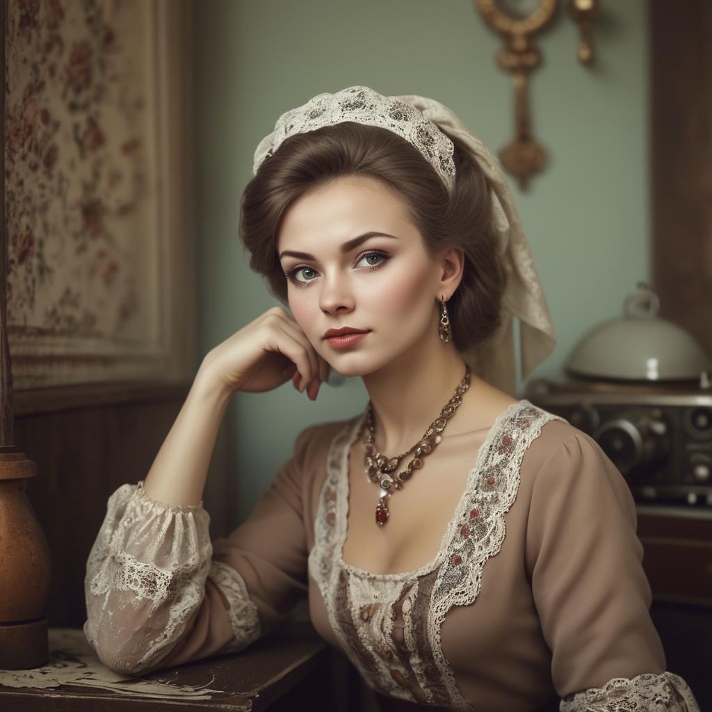 A stunning image of russian woman in vintage settings.