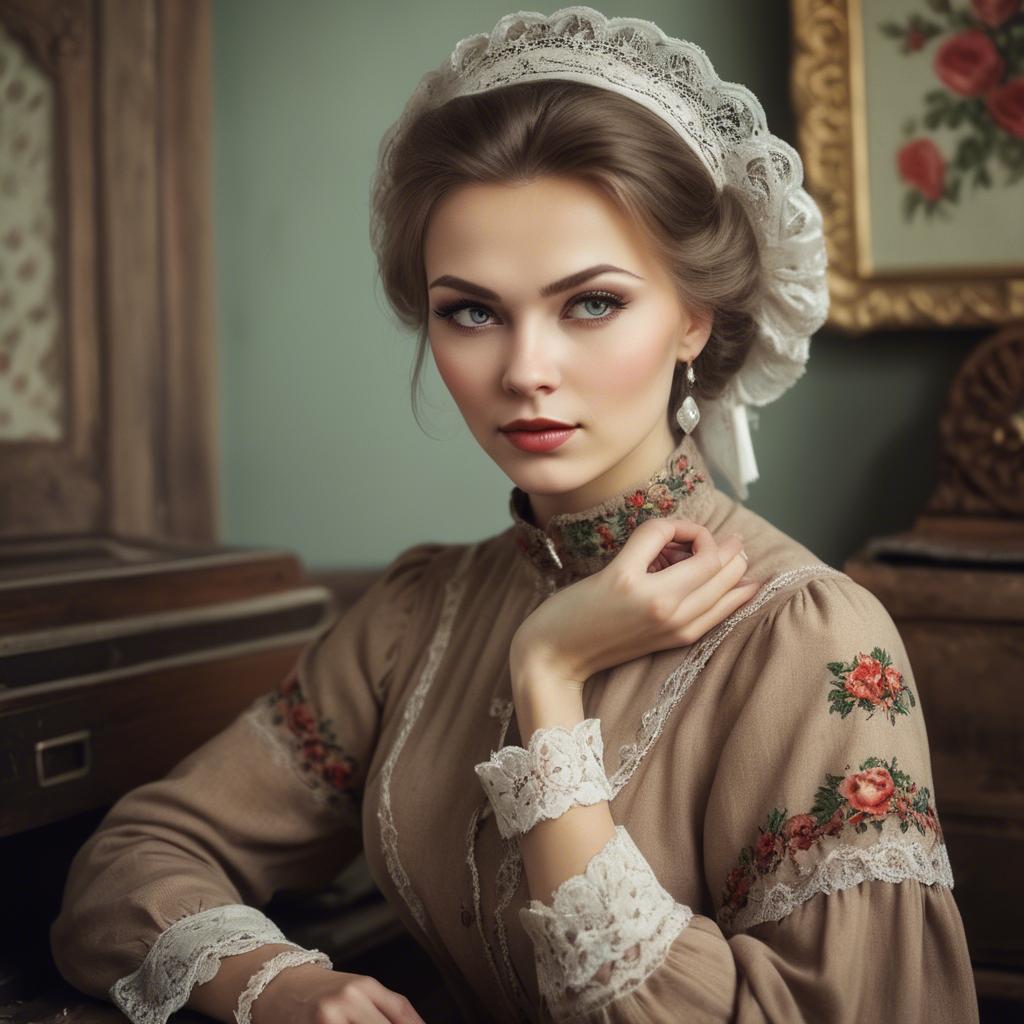 A stunning image of russian woman in vintage settings.