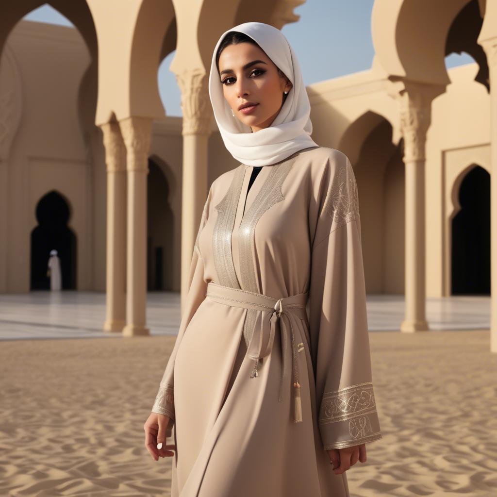 A stunning image of spirited saudi arabian style in a chic abaya-inspired outfit captured in refined evening light.