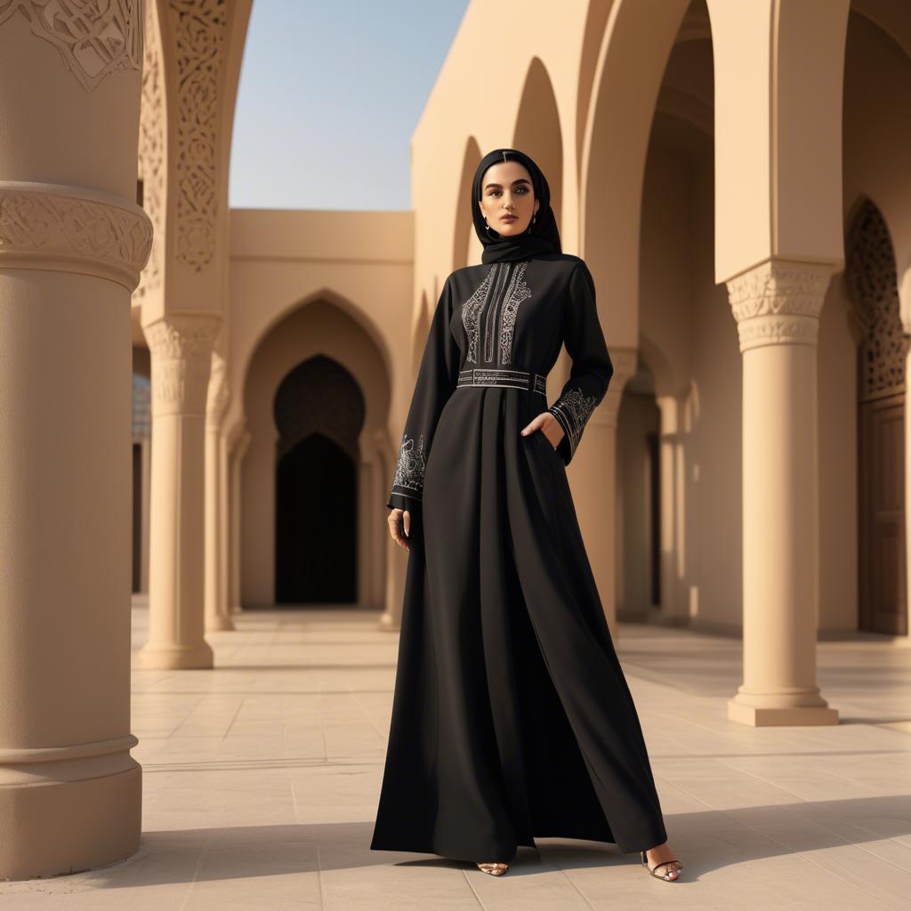 A stunning image of spirited saudi arabian style in a chic abaya-inspired outfit captured in refined evening light.