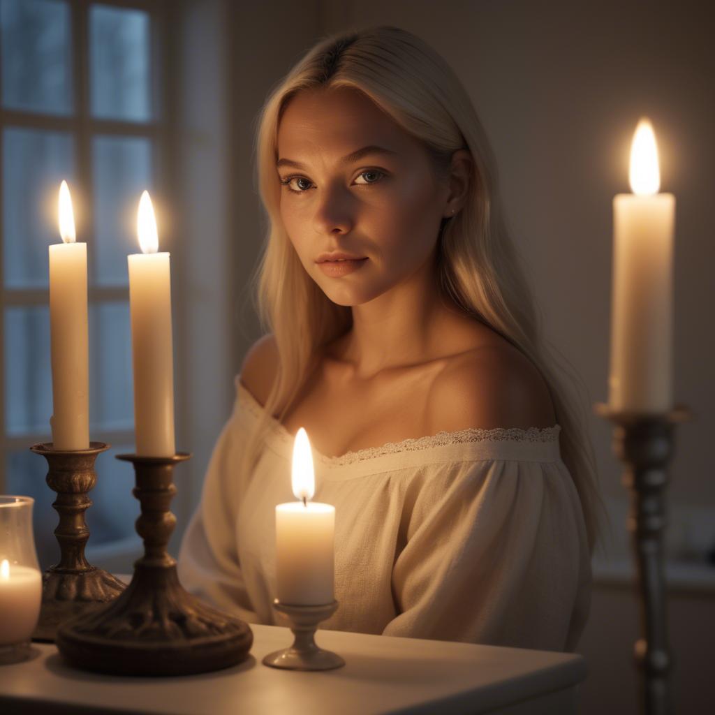 A stunning image of swedish beauty in soft candlelight.