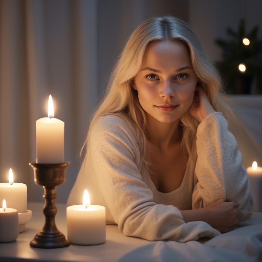 A stunning image of swedish beauty in soft candlelight.