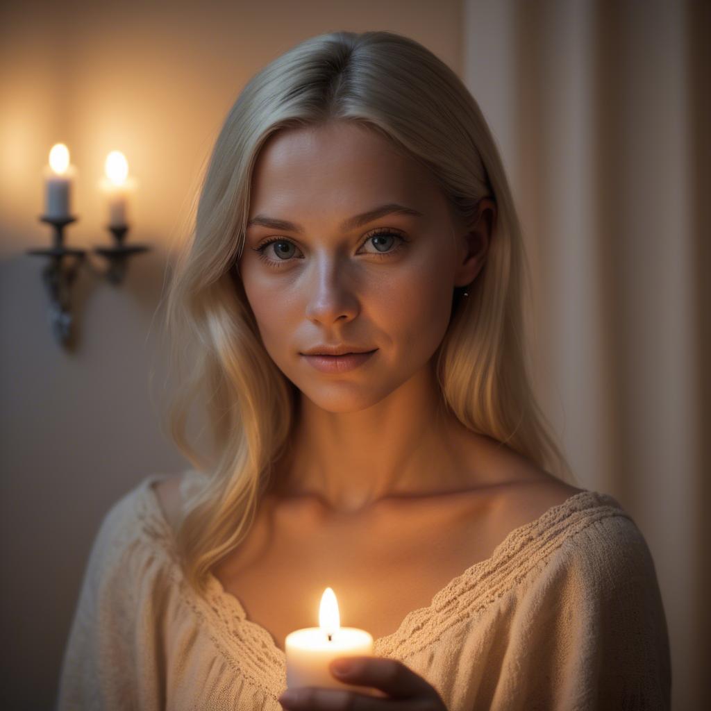 A stunning image of swedish beauty in soft candlelight.