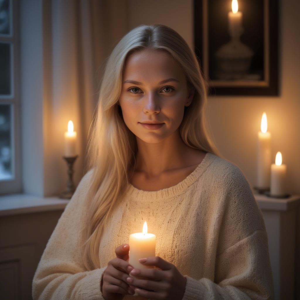 A stunning image of swedish beauty in soft candlelight.