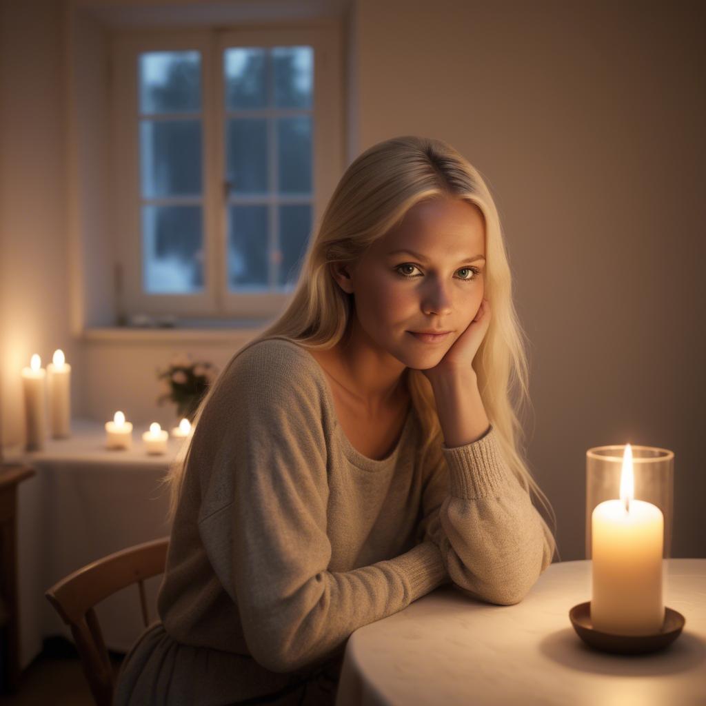 A stunning image of swedish beauty in soft candlelight.