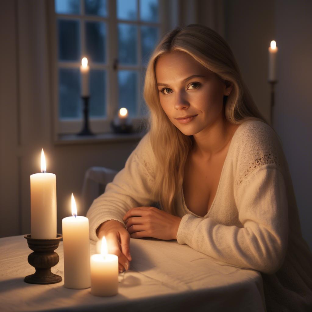 A stunning image of swedish beauty in soft candlelight.
