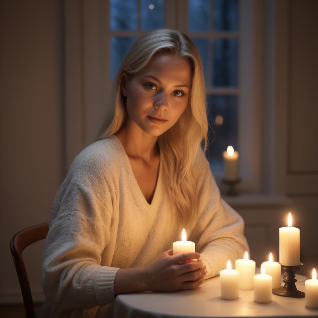 A stunning image of swedish beauty in soft candlelight.